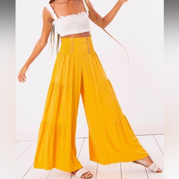 Boho Wide Leg Pants With Buttons - Picture 2 of 4